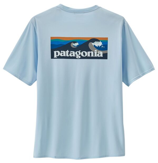 パタゴニア メンズ Tシャツ トップス Patagonia Men's Capilene Cool Daily Graphic T-Shirt Brdshrt Logo Chilled Blue