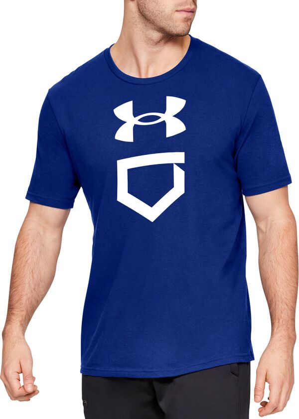 アンダーアーマー メンズ Tシャツ トップス Under Armour Men's Baseball Plate Short Sleeve T-Shirt Royal/White