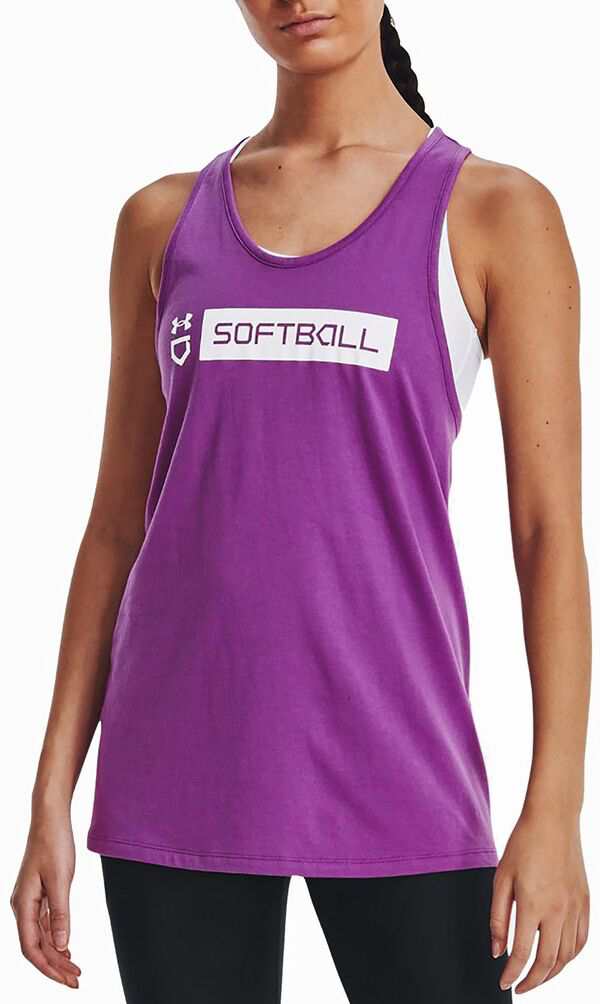 アンダーアーマー レディース タンクトップ トップス Under Armour Women's Softball Wordmark Bar Tank Purple