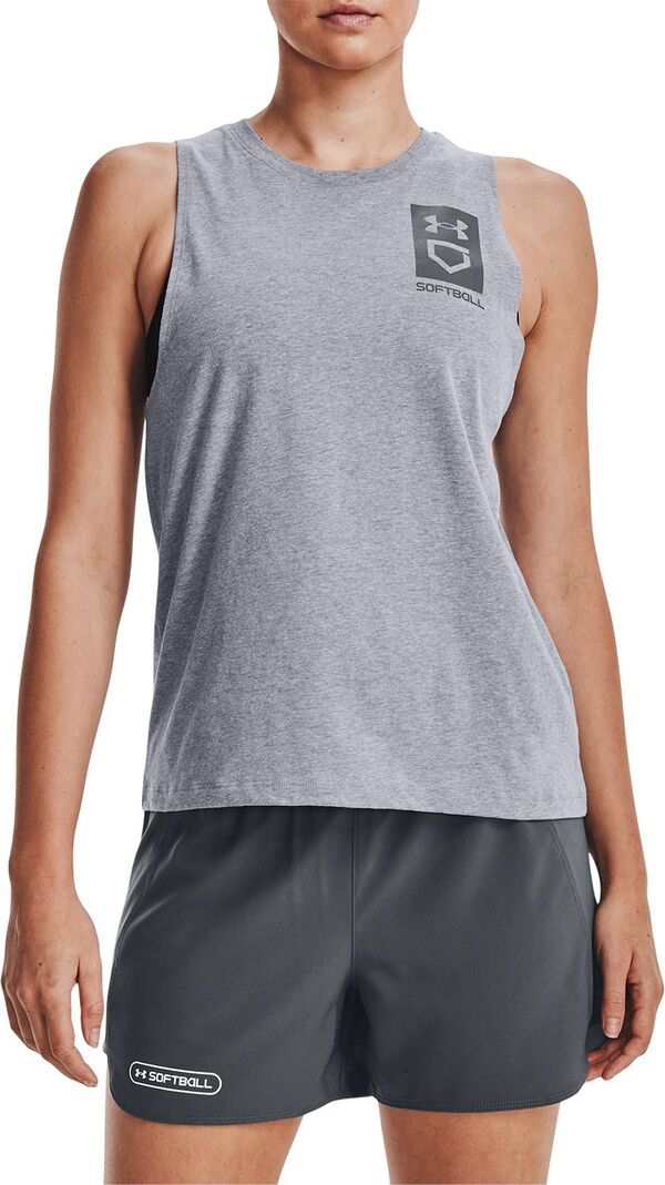 アンダーアーマー レディース タンクトップ トップス Under Armour Women's UA Softball Box Logo Tank Top Grey