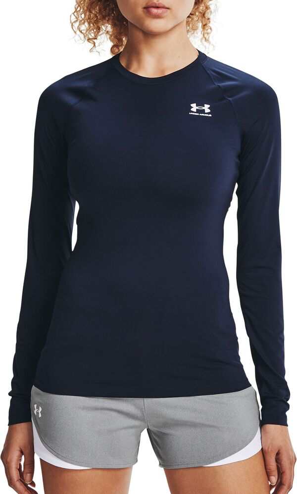 アンダーアーマー レディース シャツ トップス Under Armour Women's HeatGear Compression Long-Sleeve Shirt Midnight Navy/White