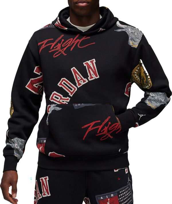 ジョーダン メンズ パーカー・スウェット アウター Jordan Men Essentials Fleece Allover Print Pullover Hoodie Black