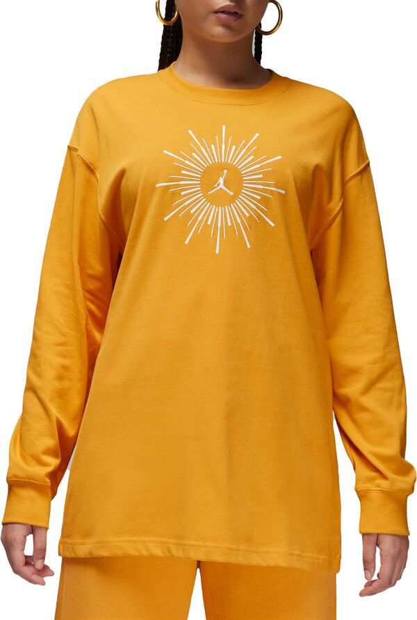 ジョーダン レディース Tシャツ トップス Jordan Women's Flight Heiress of Optimism Oversized Long-Sleeve T-shirt Yellow Ochre