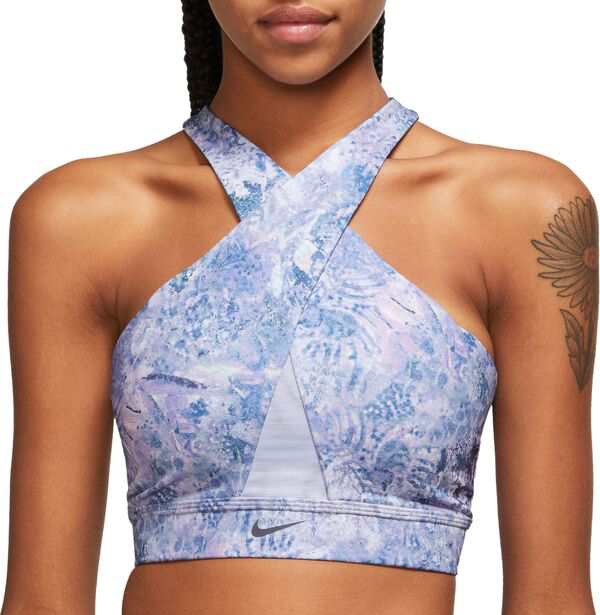 ナイキ レディース ブラジャー アンダーウェア Nike Women's Swoosh All-Over-Print Wrap Medium-Support Padded Bra Indigo Haze