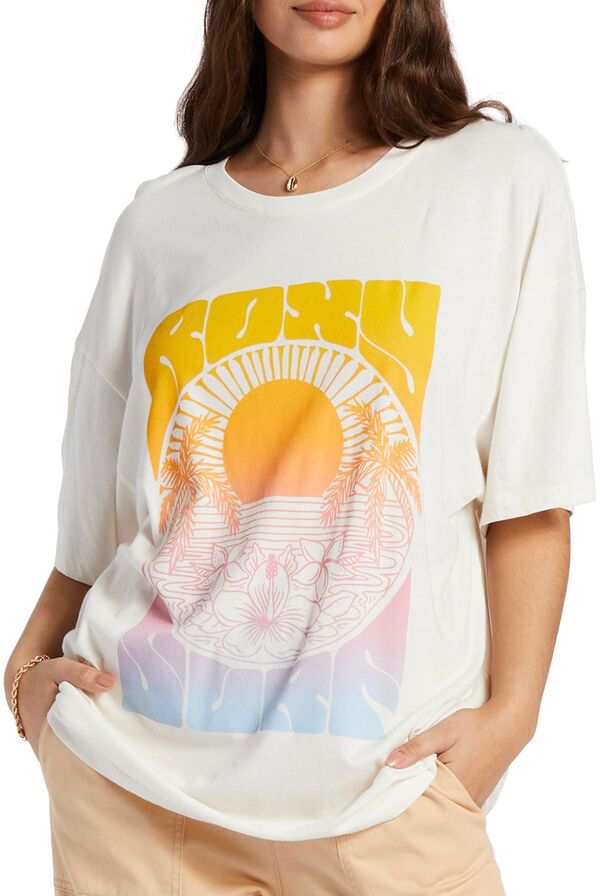 ロキシー レディース Tシャツ トップス Roxy Women's Sunrise Tropics Short Sleeve T-Shirt Snow White