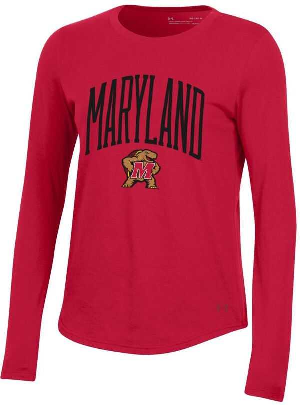 アンダーアーマー レディース Tシャツ トップス Under Armour Women's Maryland Terrapins Red Performance Cotton Long Sleeve T-Shirtの通販は
