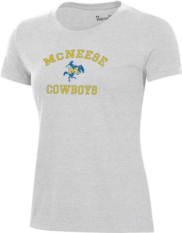 アンダーアーマー レディース Tシャツ トップス Under Armour Women's McNeese State Cowboys Silver Heather Pennant T-Shirt