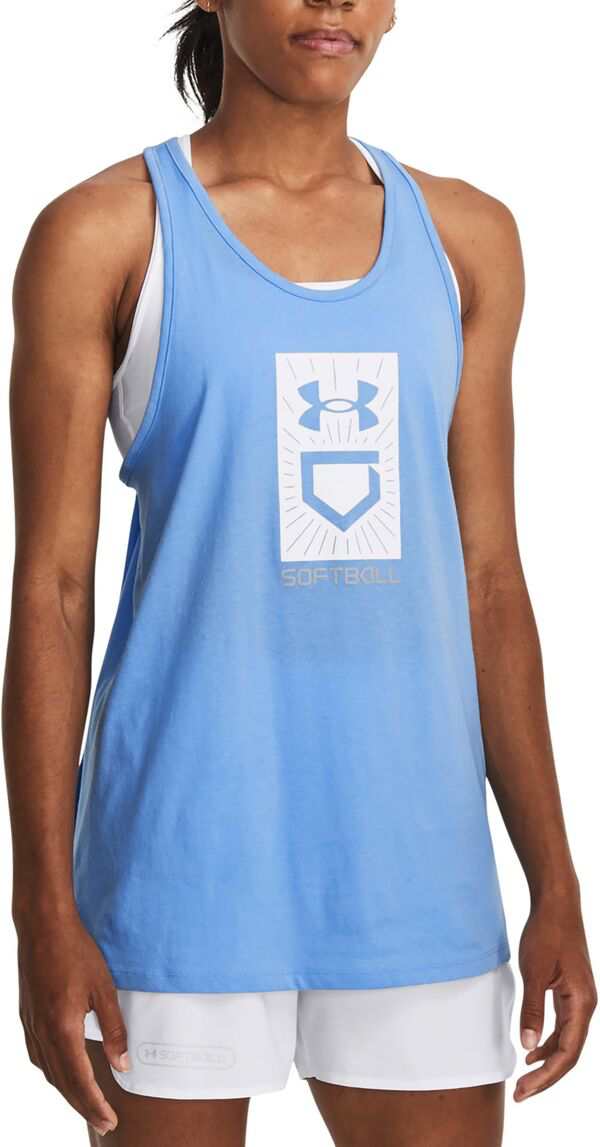 アンダーアーマー レディース タンクトップ トップス Under Armour Women's Softball Home Plate Tank Top Carolina/White