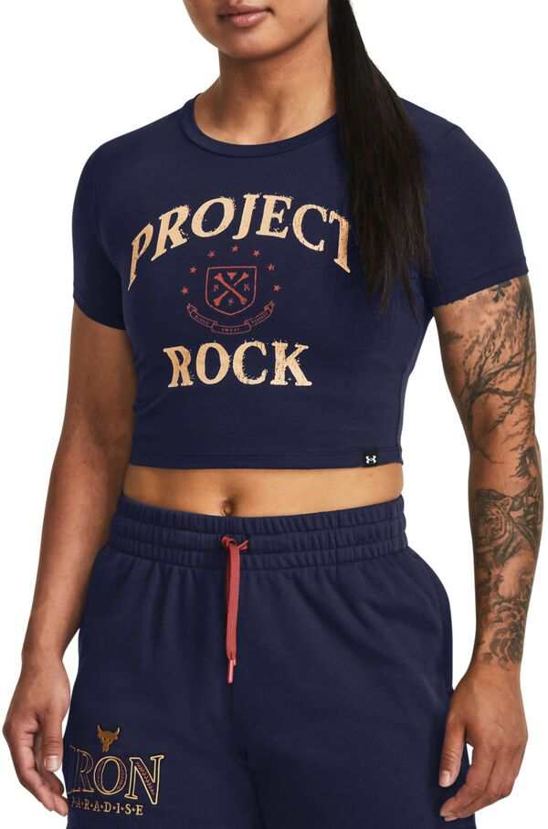 アンダーアーマー レディース Tシャツ トップス Under Armour Women's Project Rock Arena Baby T-Shirt Midnight Navy