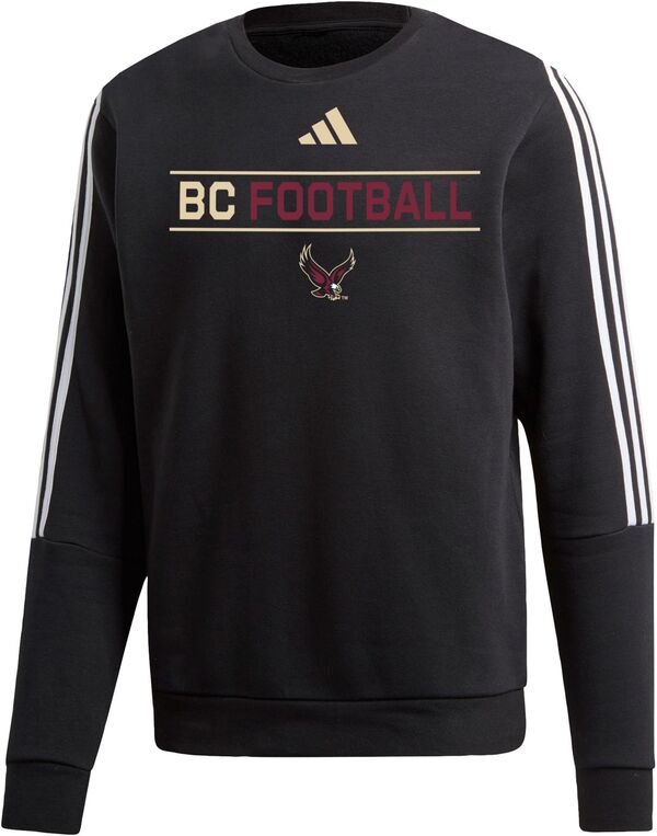 アディダス メンズ パーカー・スウェット アウター adidas Men's Boston College Eagles Black 3 Stripe Crew Pullover Sweatshirtの通販は