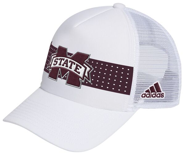 アディダス メンズ 帽子 アクセサリー adidas Men's Mississippi State Bulldogs White Foam Adjustable Trucker Hatの通販は