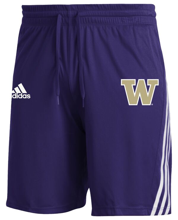 アディダス メンズ 帽子 アクセサリー adidas Men's Washington Huskies Purple 3 Stripe Shortsの通販は