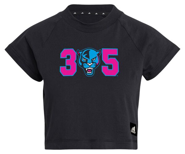 アディダス レディース Tシャツ トップス adidas Women's FIU Golden Panthers Black Vice Cropped T-Shirtの通販は