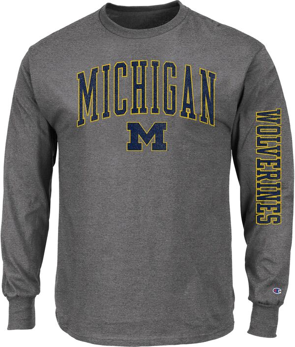 チャンピオン メンズ Tシャツ トップス Champion Men's Michigan Wolverines Heather Grey Big & Tall 2 Hit Long Sleeve T-Shirtの通販は