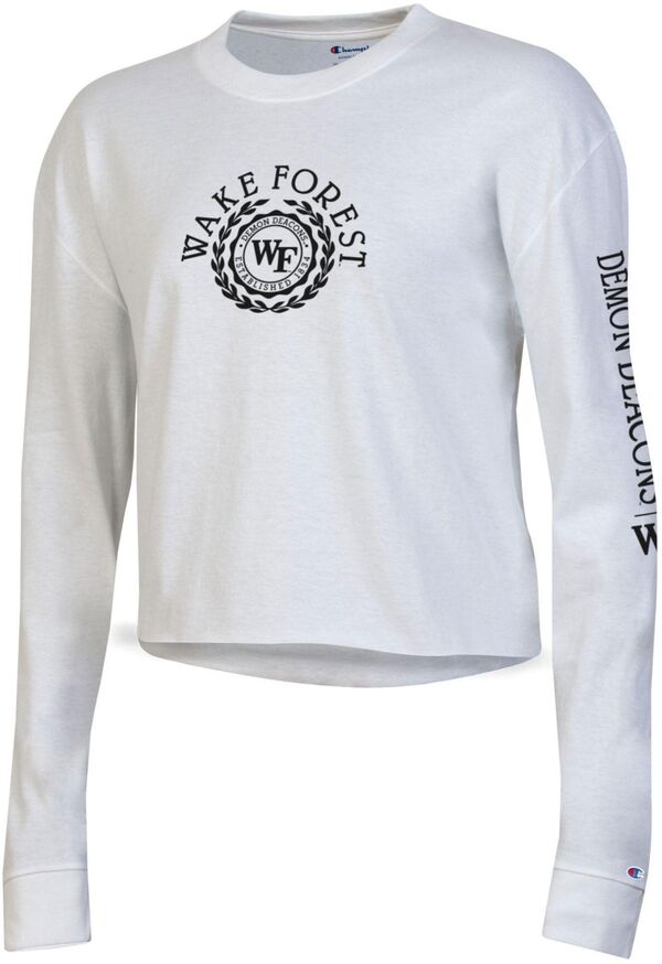 チャンピオン レディース Tシャツ トップス Champion Women's Wake Forest Demon Deacons White Boyfriend Cropped Long Sleeve T-Shirtの通販は