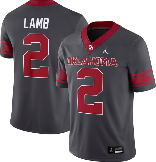 ジョーダン メンズ Tシャツ トップス Jordan Men's Oklahoma Sooners CeeDee Lamb #2 Grey Dri-FIT Replica Alternate Football Game Jerの通販は