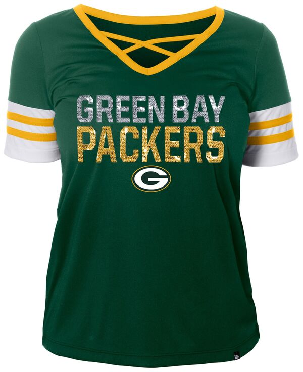 ニューエラ レディース Tシャツ トップス New Era Women's Green Bay Packers Sequins Dark Green T-Shirt