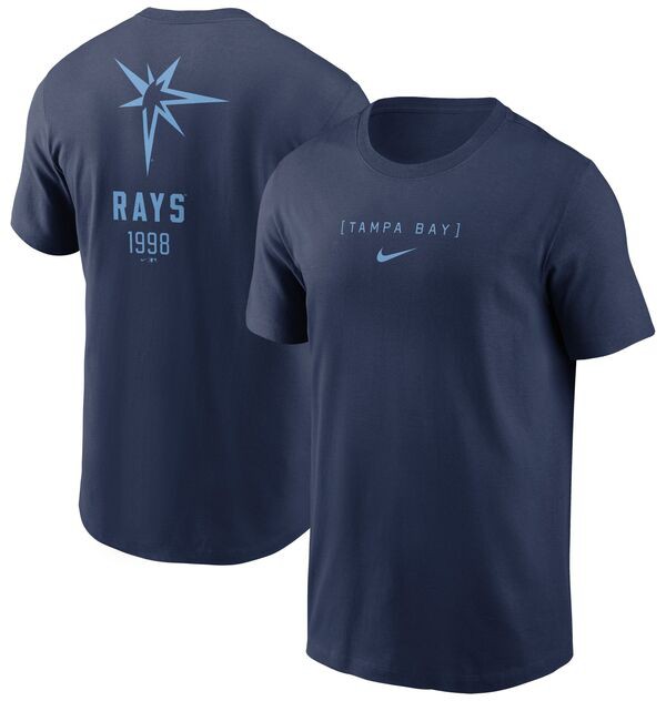 ナイキ メンズ Tシャツ トップス Nike Men's Tampa Bay Rays Navy Back Stack T-Shirtの通販は