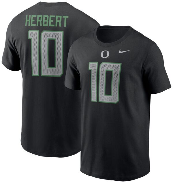 ナイキ メンズ Tシャツ トップス Nike Men's Oregon Ducks Justin Herbert #10 Black Jersey T-Shirtの通販は