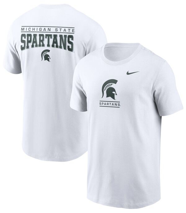 ナイキ メンズ Tシャツ トップス Nike Men's Michigan State Spartans White Core Cotton Double Hit Logo T-Shirt