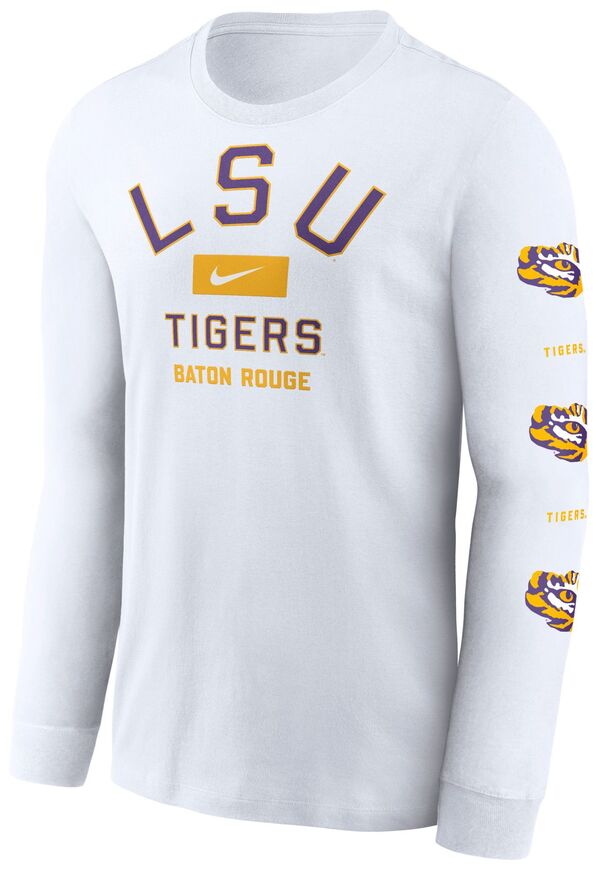 ナイキ メンズ Tシャツ トップス Nike Men's LSU Tigers White Sleeve Hit Long Sleeve T-Shirtの通販は