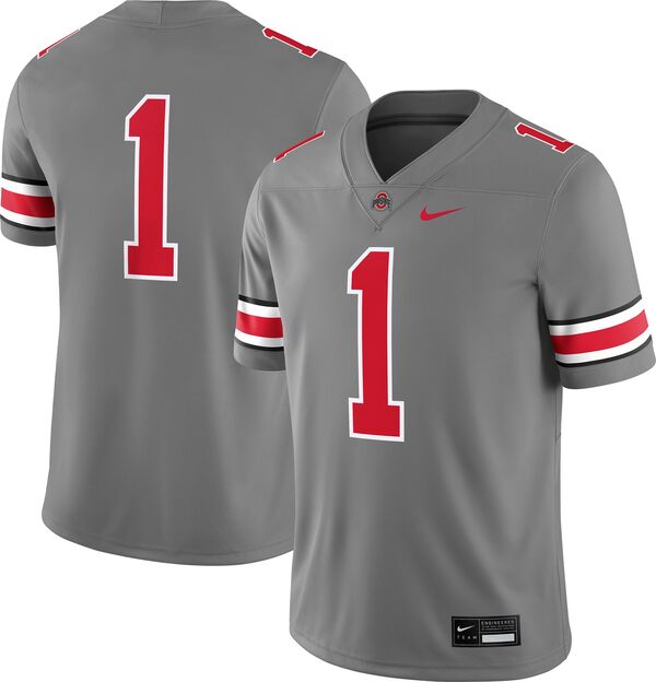 ナイキ メンズ Tシャツ トップス Nike Men's Ohio State Buckeyes #1 Gray Dri-FIT Replica Football Game Jerseyの通販は