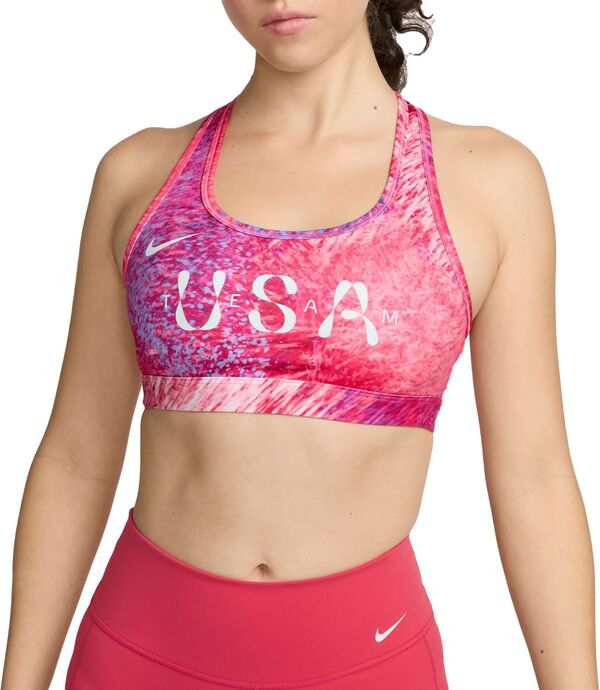 ナイキ レディース ブラジャー アンダーウェア Nike Women's USA Swoosh Dri-FIT Padded Sports Bra Hyper Pink