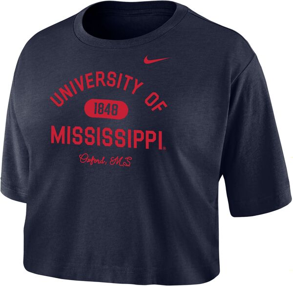 ナイキ レディース Tシャツ トップス Nike Women's Ole Miss Rebels Blue Dri-FIT Cotton Crop T-Shirtの通販は
