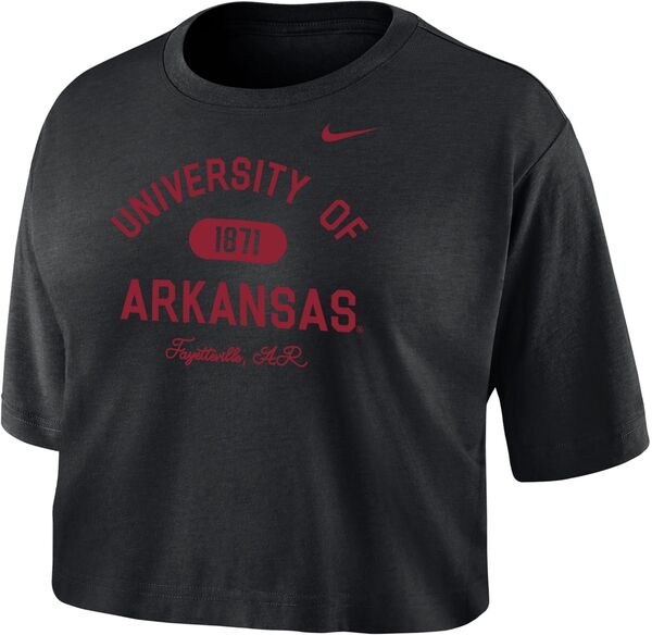 ナイキ レディース Tシャツ トップス Nike Women's Arkansas Razorbacks Black Dri-FIT Cotton Crop T-Shirt