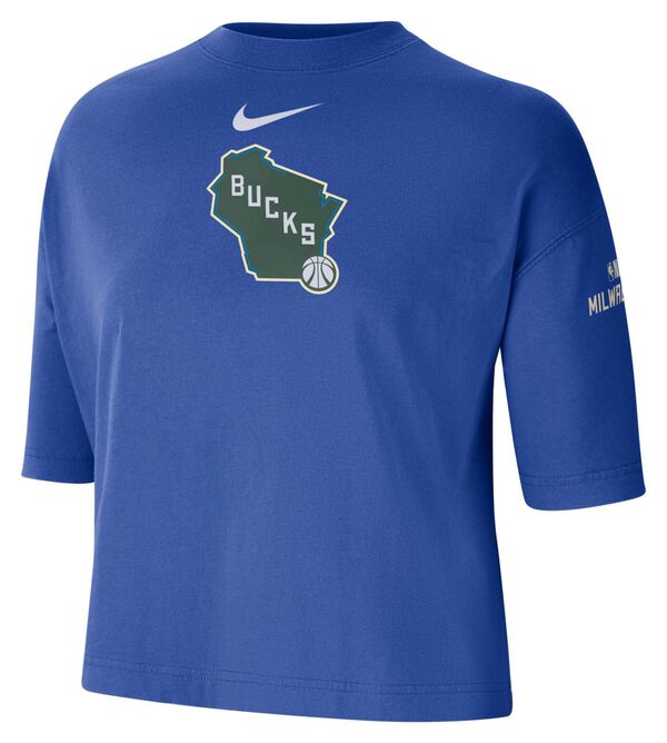 ナイキ レディース Tシャツ トップス Nike Women's 2024-25 City Edition Milwaukee Bucks Courtside Boxy T-Shirtの通販は
