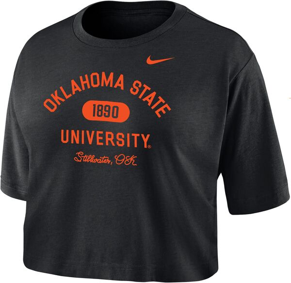 ナイキ レディース Tシャツ トップス Nike Women's Oklahoma State Cowboys Black Dri-FIT Cotton Crop T-Shirtの通販は