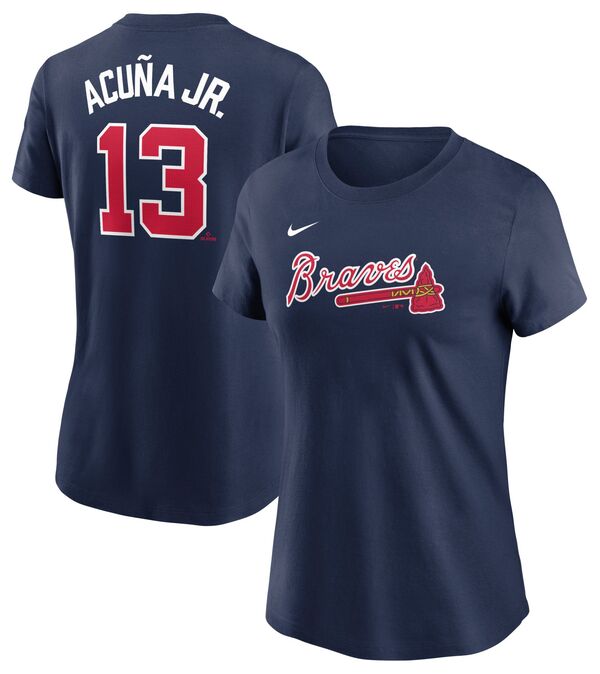 ナイキ レディース Tシャツ トップス Nike Women's Atlanta Braves Ronald Acuna Jr. #13 Navy Home T-Shirt 13,980円