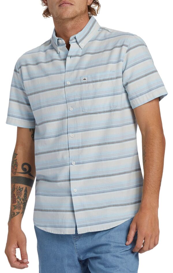クイックシルバー メンズ シャツ トップス Quiksilver Men's Oxford Stripe Classic Short Sleeve Woven Shirt Grey Violetの通販は 8,954円