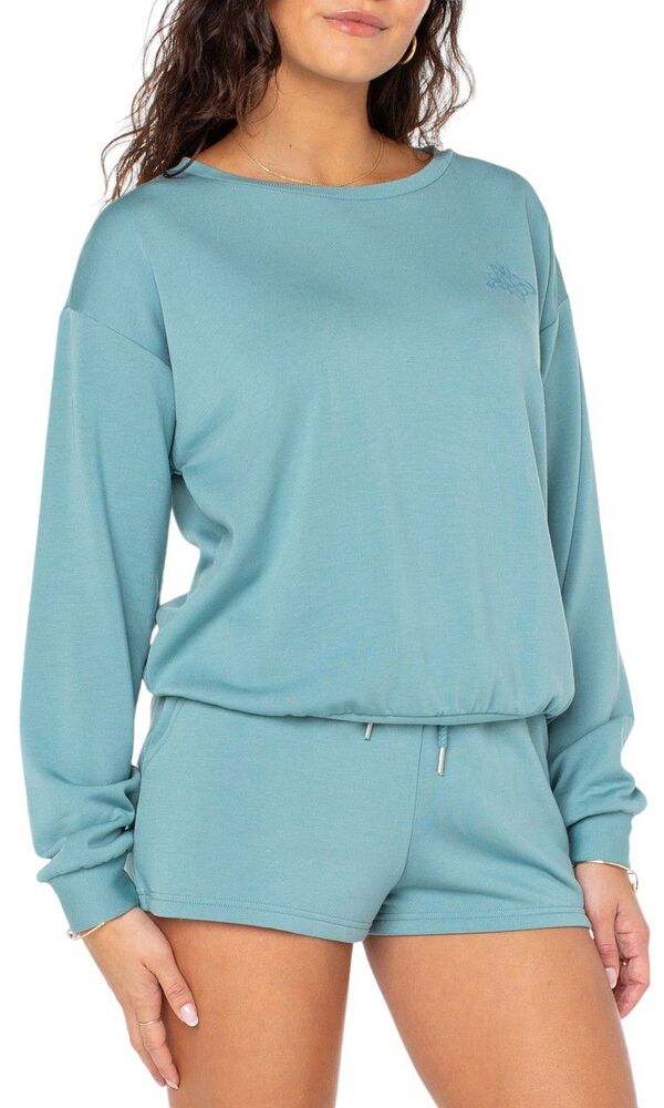 ロキシー レディース パーカー・スウェット アウター Roxy Women's Surfing By Moonlight Crewneck Sweatshirt Mineral Blue