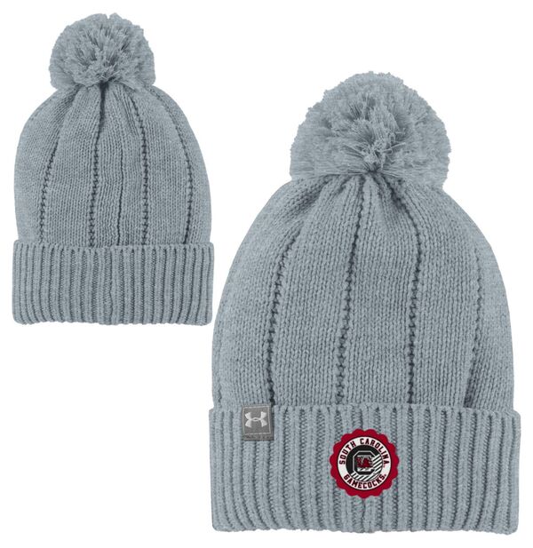 アンダーアーマー メンズ 帽子 アクセサリー Under Armour Adult South Carolina Gamecocks True Grey Heather Pom Knit Beanieの通販は