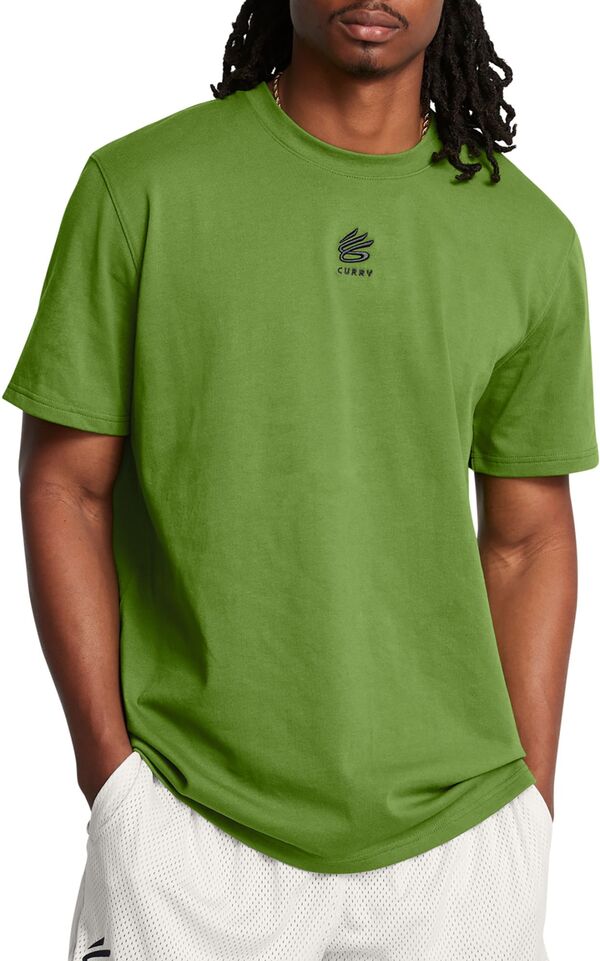 アンダーアーマー メンズ Tシャツ トップス Under Armour Men's Curry Heavyweight Logo T-Shirt Surplus Greenの通販は