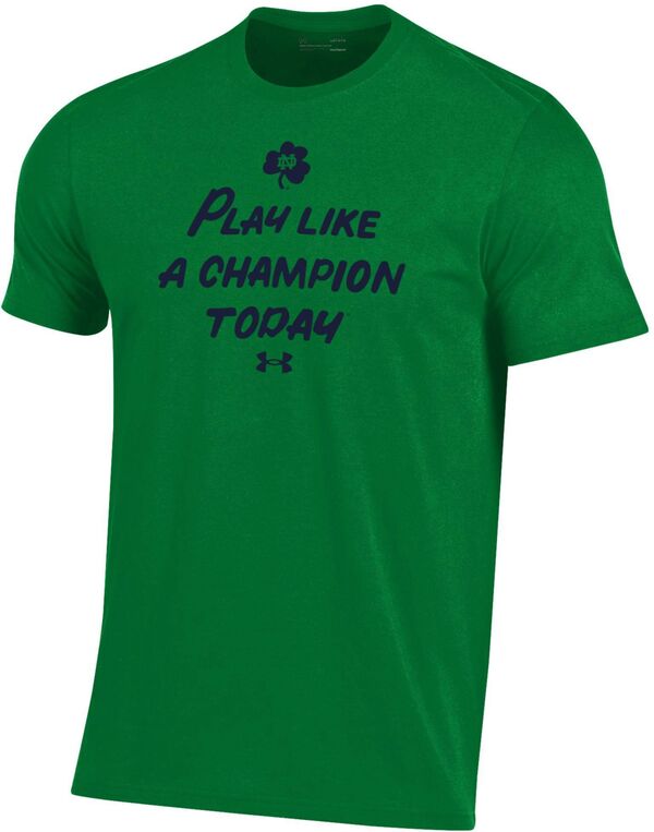 アンダーアーマー メンズ Tシャツ トップス Under Armour Men's Notre Dame Fighting Irish Kelly Green Play Like a Champ T-Shirt