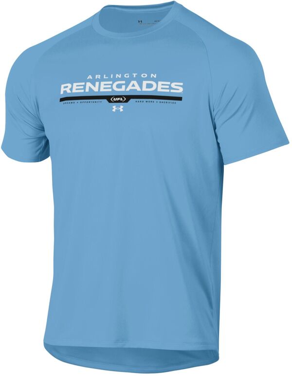 アンダーアーマー メンズ Tシャツ トップス Under Armour Men's UFL Arlington Renegades Wordmark Carolina Blue Tech T-Shirtの通販は 7,038円