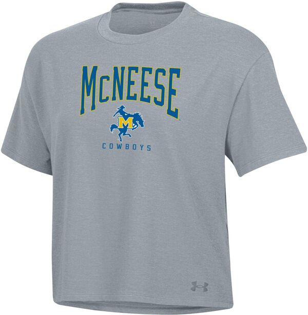アンダーアーマー レディース Tシャツ トップス Under Armour Women's McNeese State Cowboys Heather Grey All Day T-Shirtの通販は
