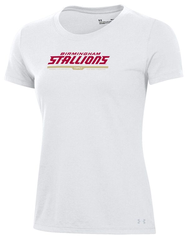 アンダーアーマー レディース Tシャツ トップス Under Armour Women's UFL Birmingham Stallions Wordmark Logo White T-Shirtの通販は