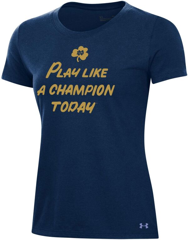 アンダーアーマー レディース Tシャツ トップス Under Armour Women's Notre Dame Fighting Irish Navy Play Like a Champ T-Shirtの通販は