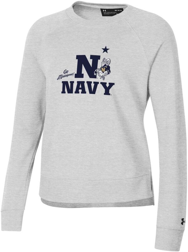 アンダーアーマー レディース パーカー・スウェット アウター Under Armour Women's Navy Midshipmen Silver Rival Fleece Crew Pulloverの通販は