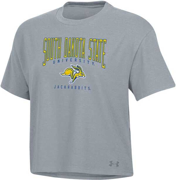 アンダーアーマー レディース Tシャツ トップス Under Armour Women's South Dakota State Jackrabbits Heather Grey All Day T-Shirtの通販は
