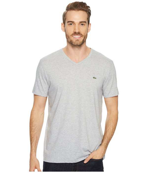 ラコステ メンズ シャツ トップス Short Sleeve V-Neck Pima Jersey Tee Silver Chineの通販は