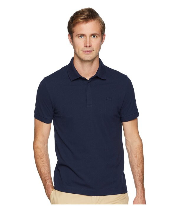 ラコステ メンズ シャツ トップス Short Sleeve Solid Stretch Pique Regular Navy Blueの通販は