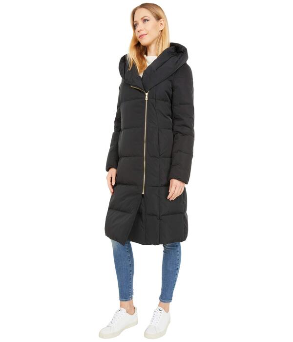 コールハーン レディース コート アウター Zip Front Down Coat w/ Dramatic Oversized Hood Black