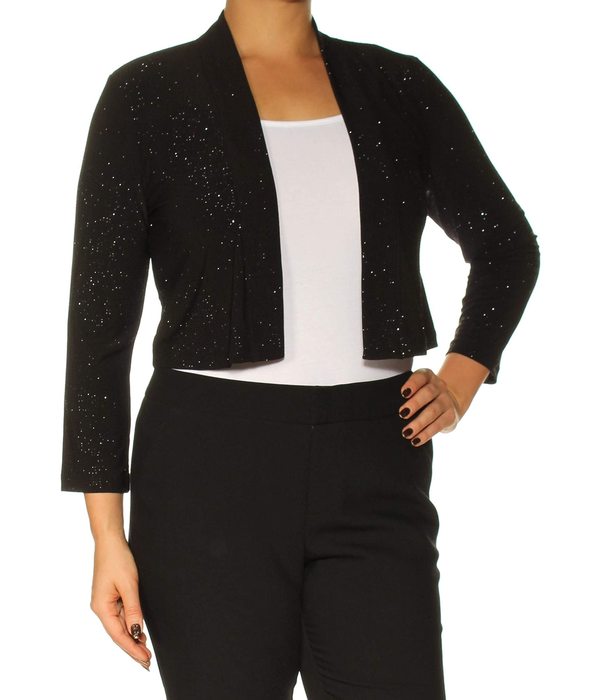 カルバンクライン レディース コート アウター Women's Three-Quarter-Sleeve Shimmer Shrug Black 16の通販は