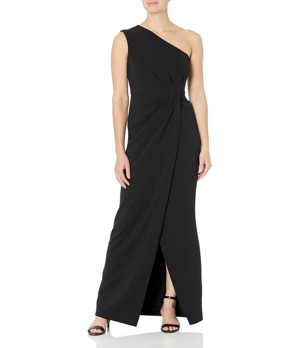 カルバンクライン レディース ワンピース トップス Women's One Shoulder Gown with Waist Ruch Blackの通販は
