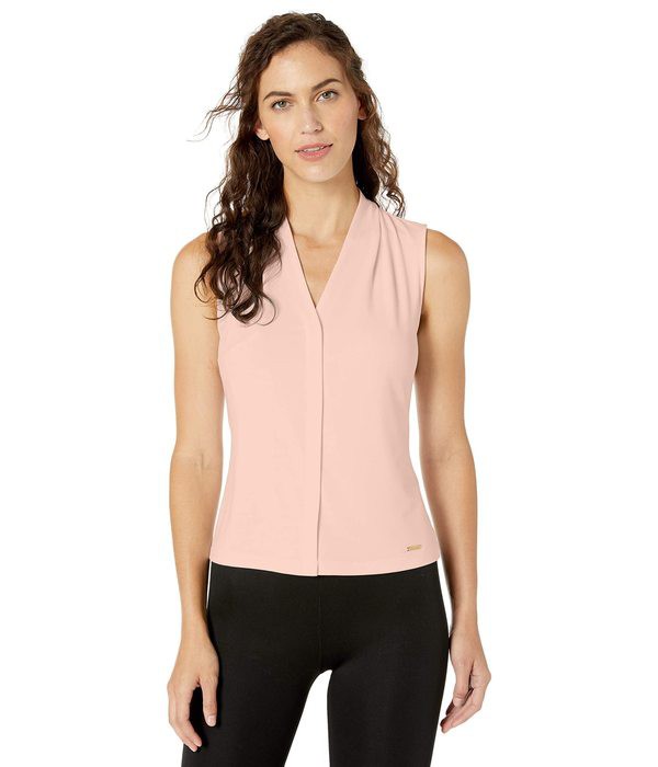 カルバンクライン レディース シャツ トップス Women's Solid Sleeveless V-Neck Cami (Petite and Standard) Blush