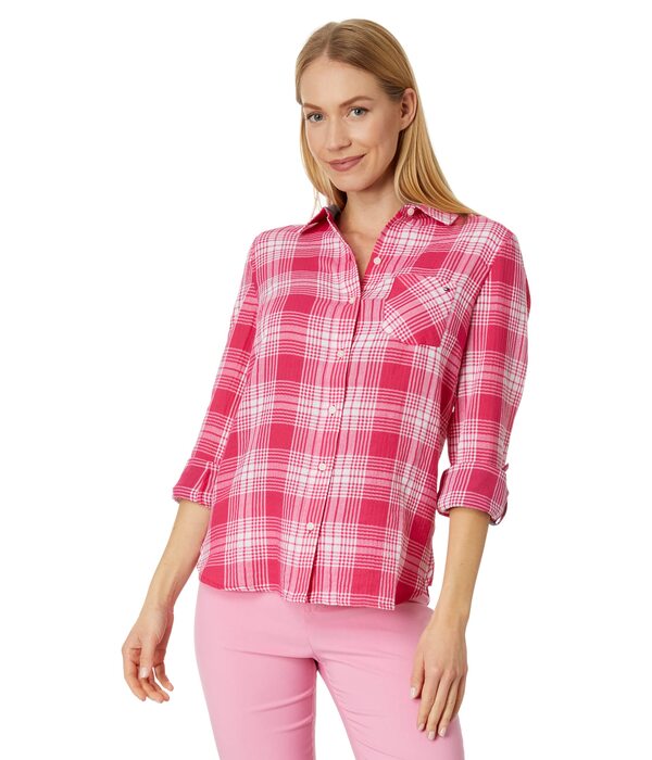 トミー ヒルフィガー レディース シャツ トップス Patio Plaid Roll Tab Azaleaの通販は
